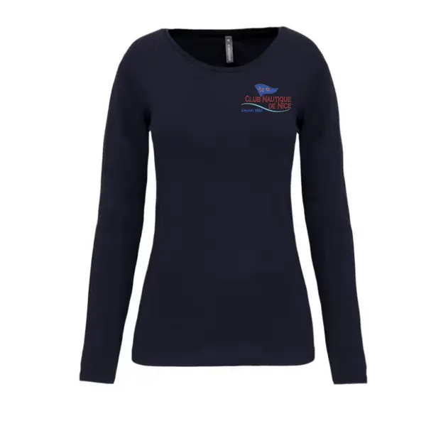 K3017 - T-shirt col rond manches longues femme bleu Taille S